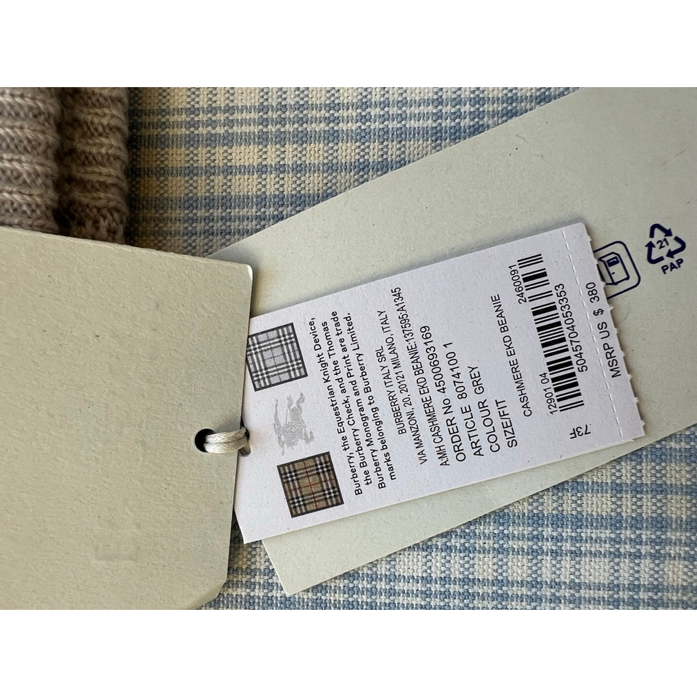 NWT Burberry Beige Cashmere EKO Beanie 54-61cm - Picture 2 of 3